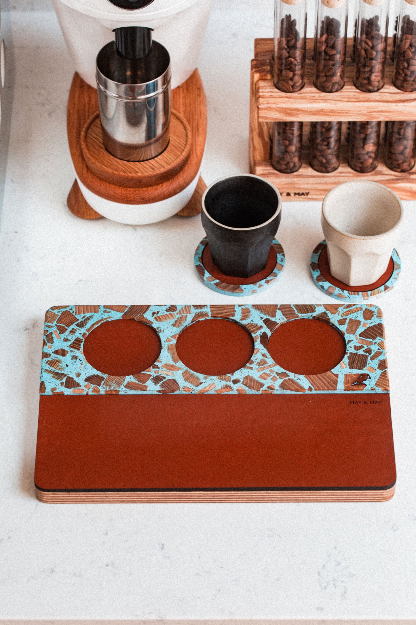 Tamping Station in Azure/Tan Leather
