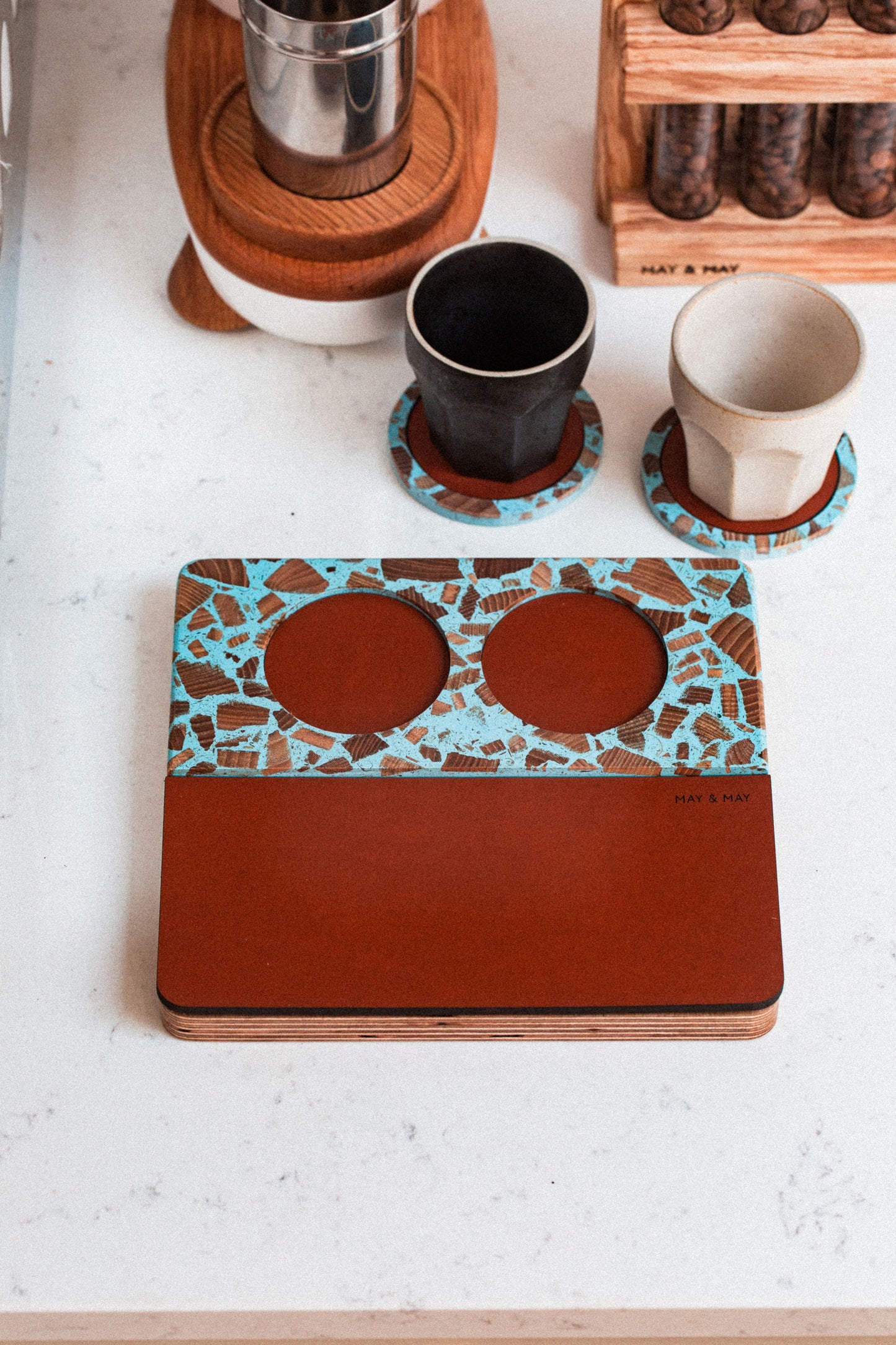 Tamping Station in Azure/Tan Leather